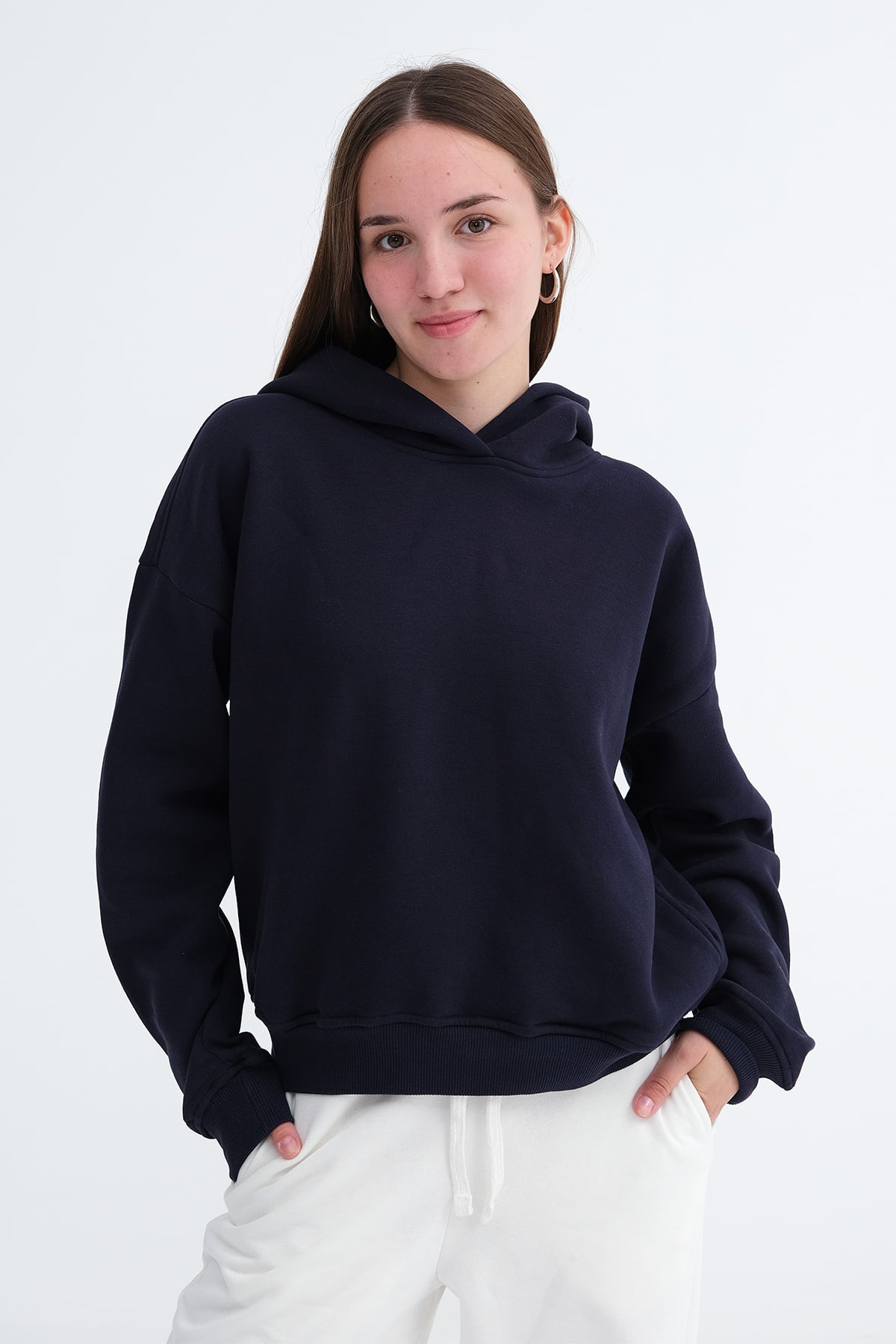Dark-Night-Blue_Hooded-Brushed-Sweatshirt-addax