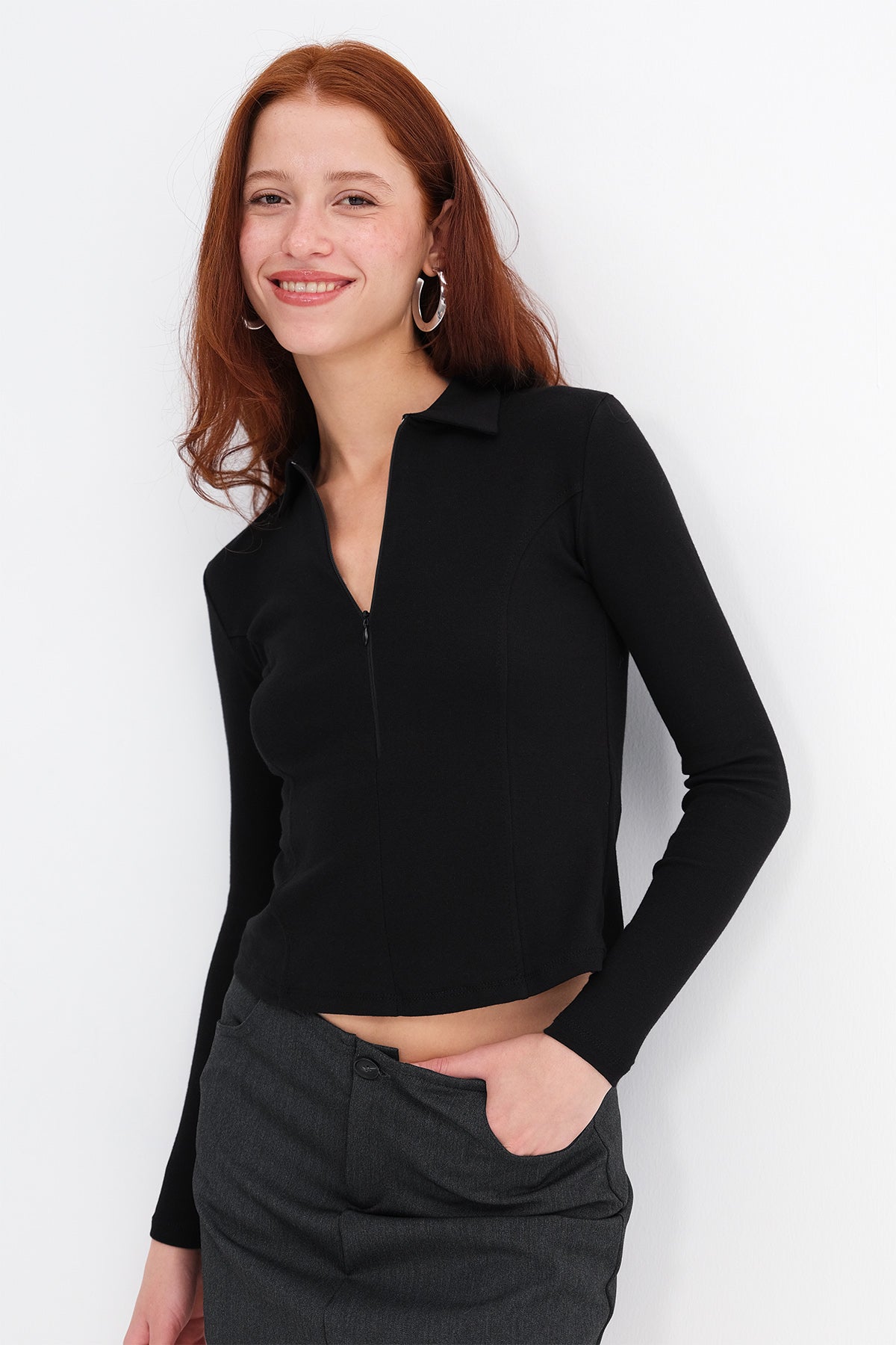 Black_Zip-Up-Polo-Neck-Blouse-addax