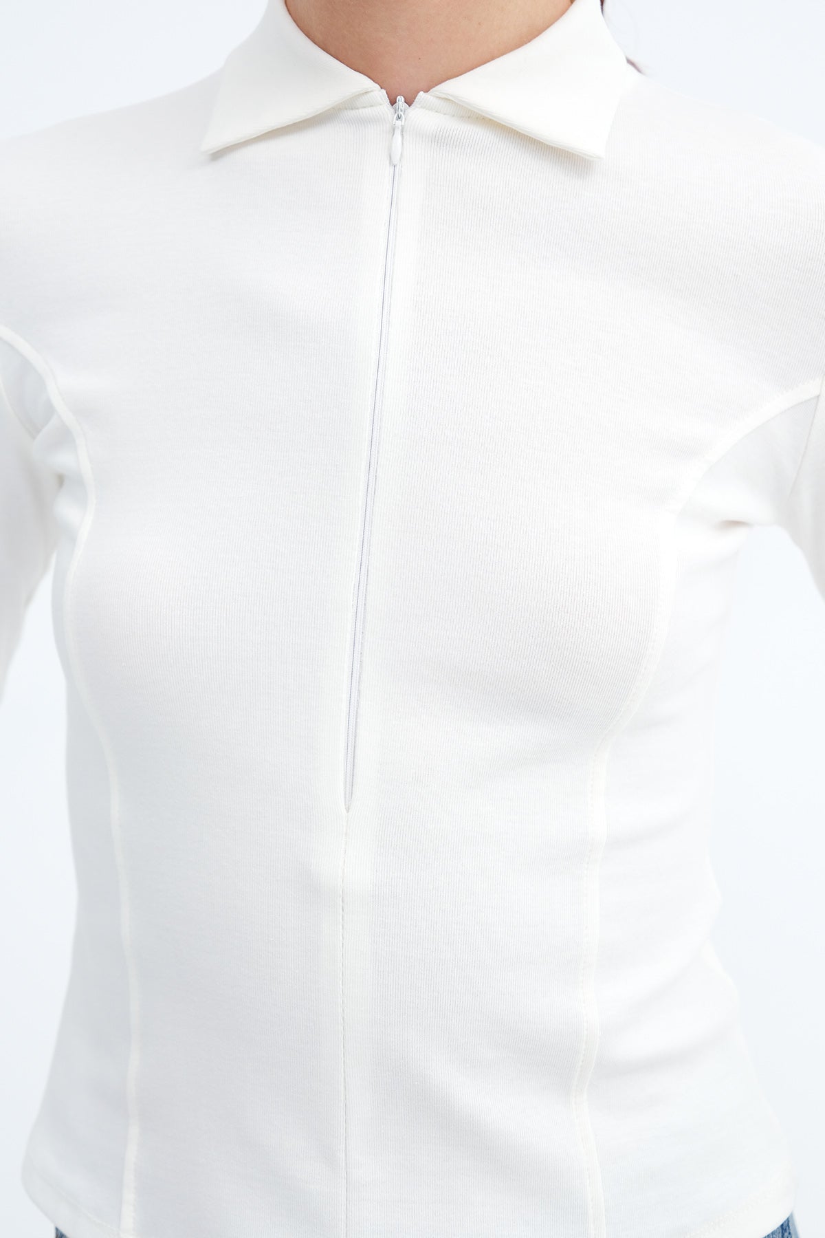 Ecru_Zip-Up-Polo-Neck-Blouse-addax