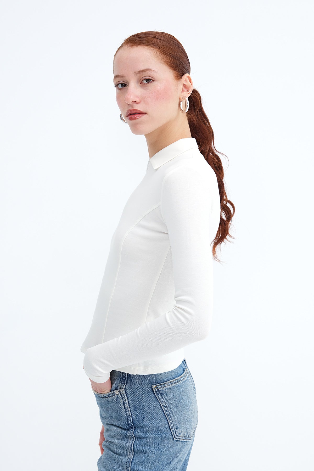 Ecru_Zip-Up-Polo-Neck-Blouse-addax