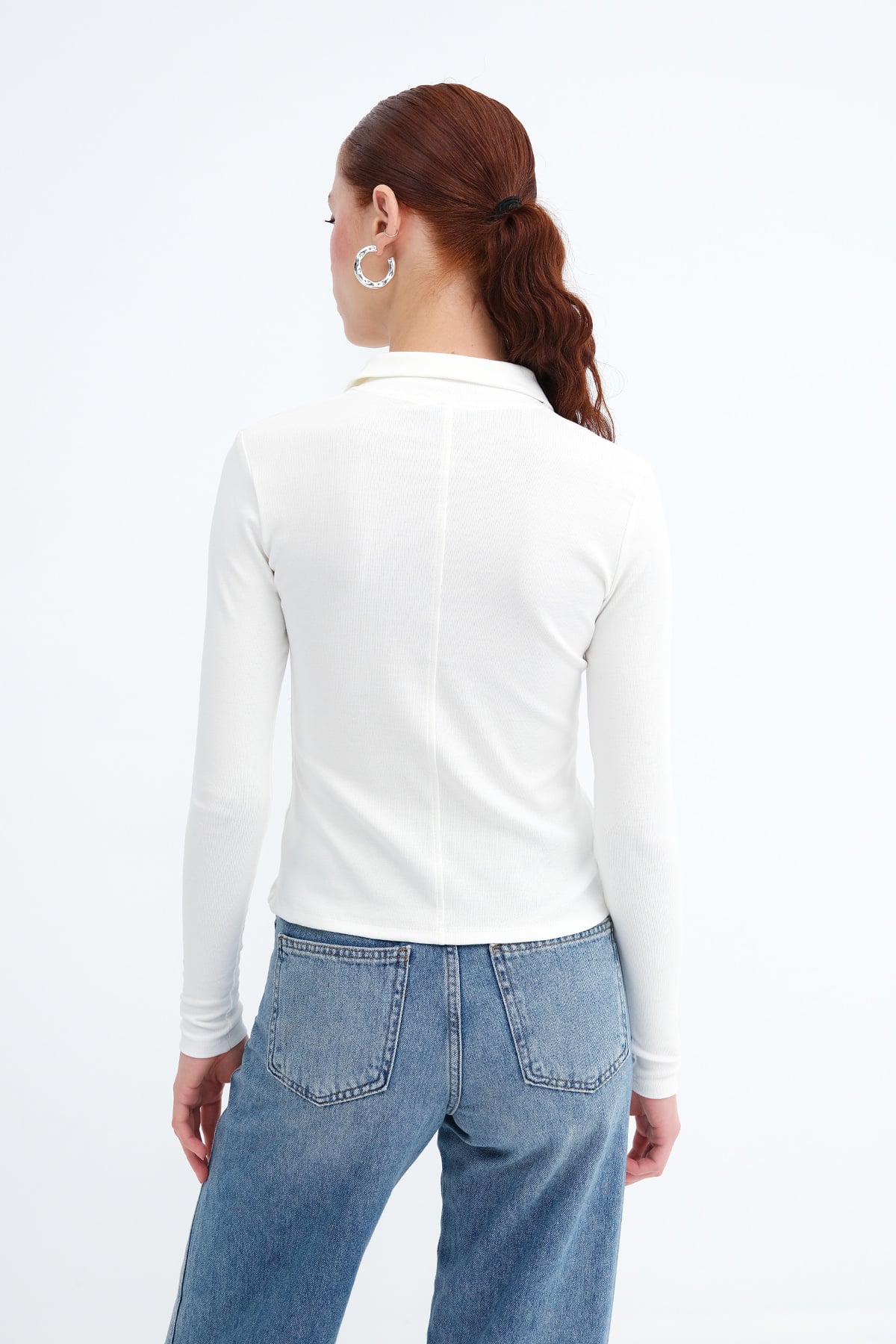 Ecru_Zip-Up-Polo-Neck-Blouse-addax