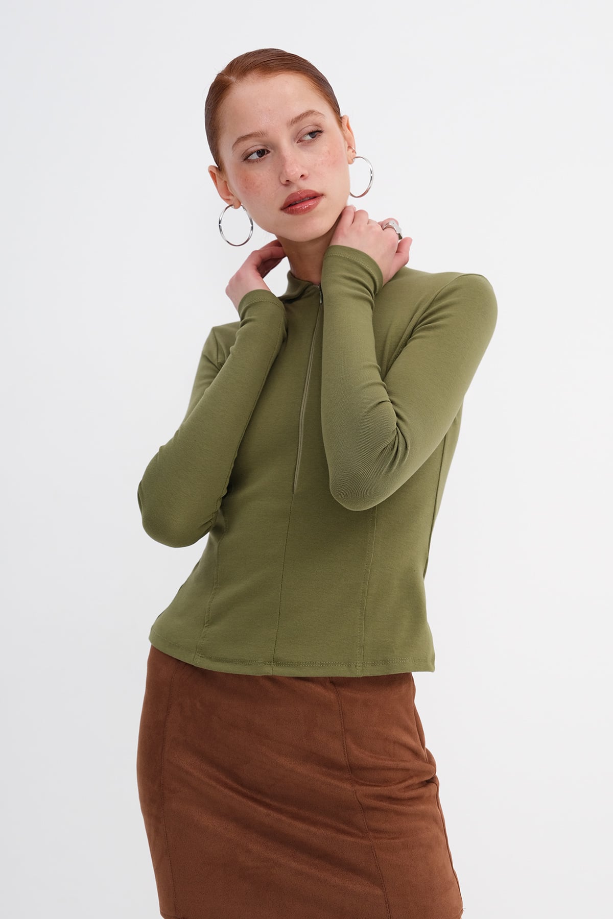 Matcha_Zip-Up-Polo-Neck-Blouse-addax