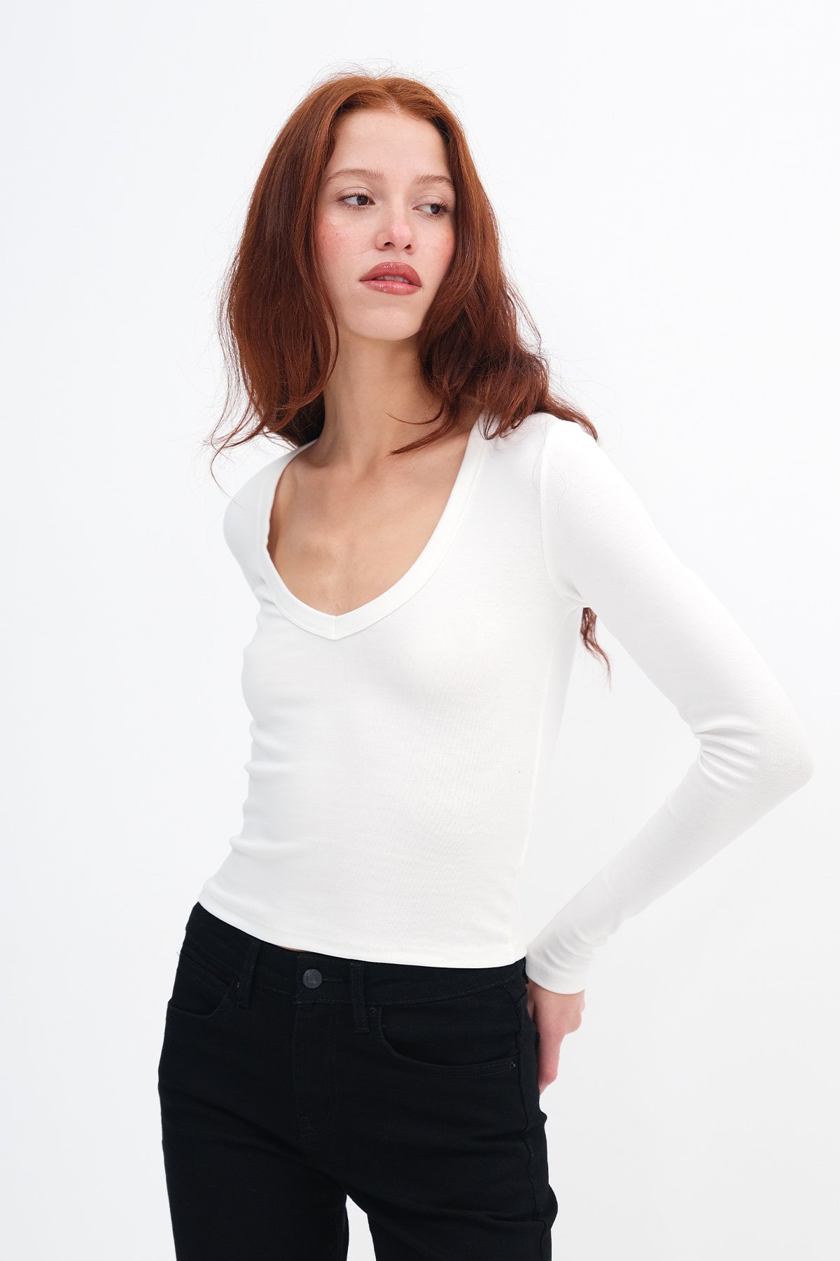Ecru_V-Neck-Basic-Blouse-addax