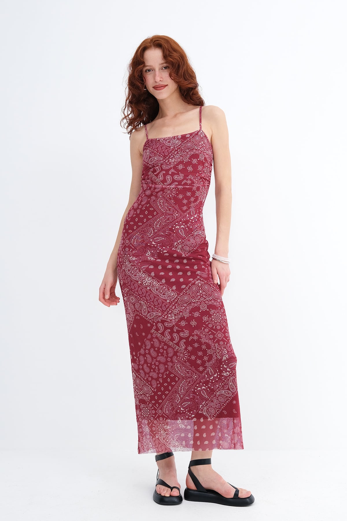 Burgundy---Ecru_Patterned-Long-Dress-addax