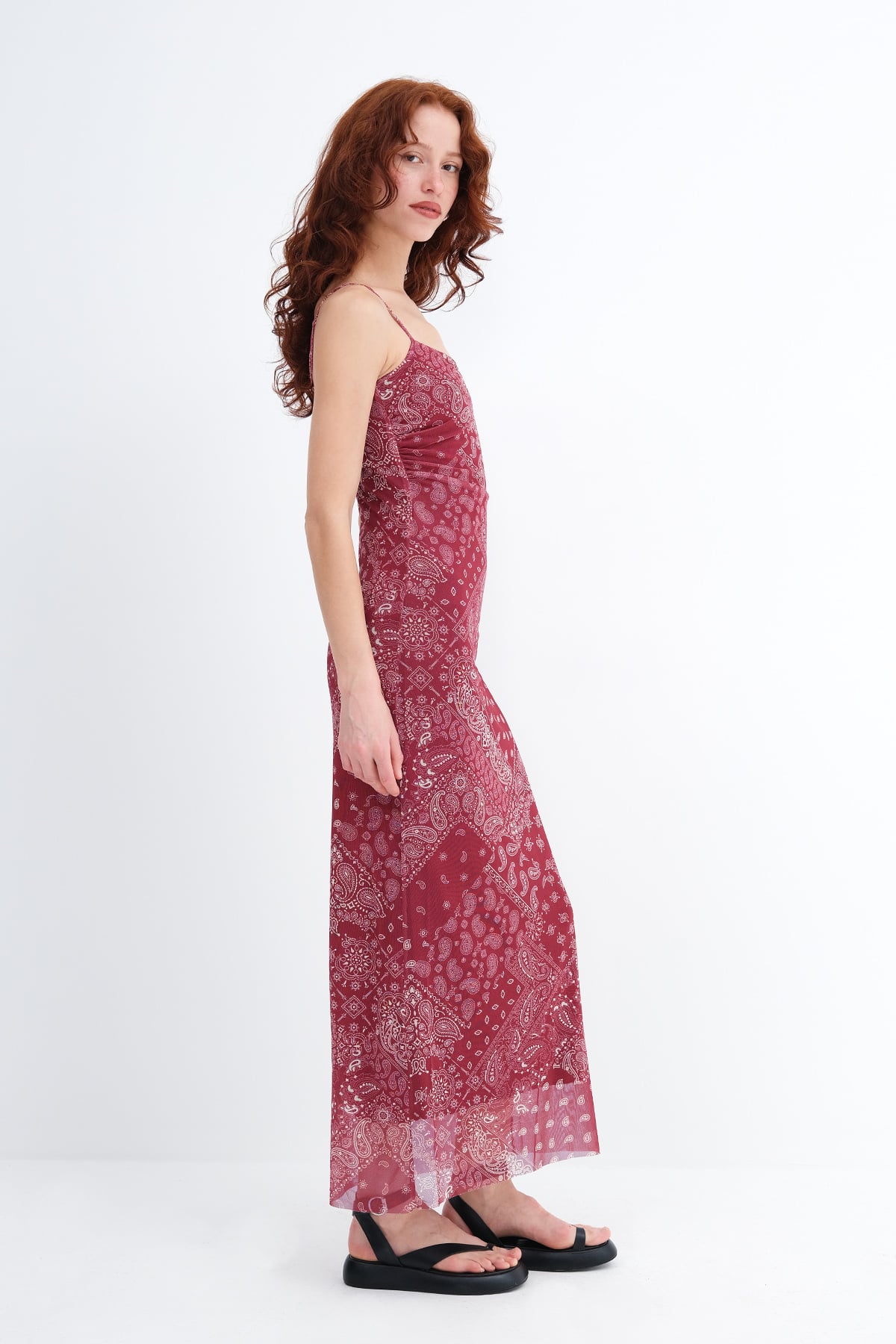 Burgundy---Ecru_Patterned-Long-Dress-addax