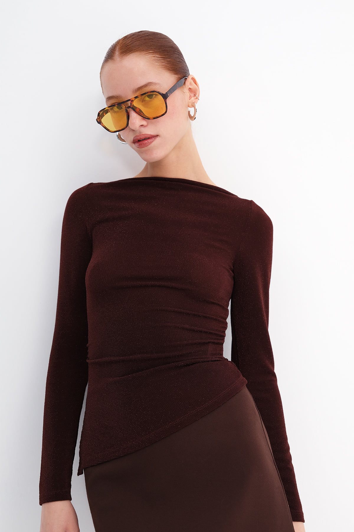 Brown_Boat-Neck-Glitter-Blouse-addax