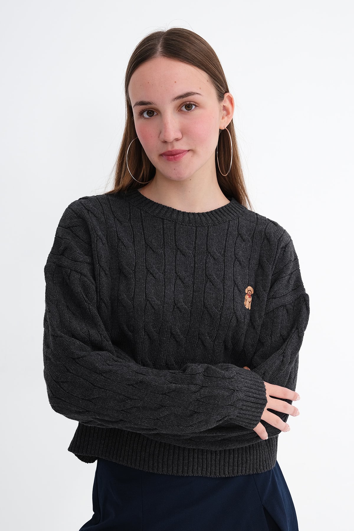 Embroidered Cable Knit Sweater