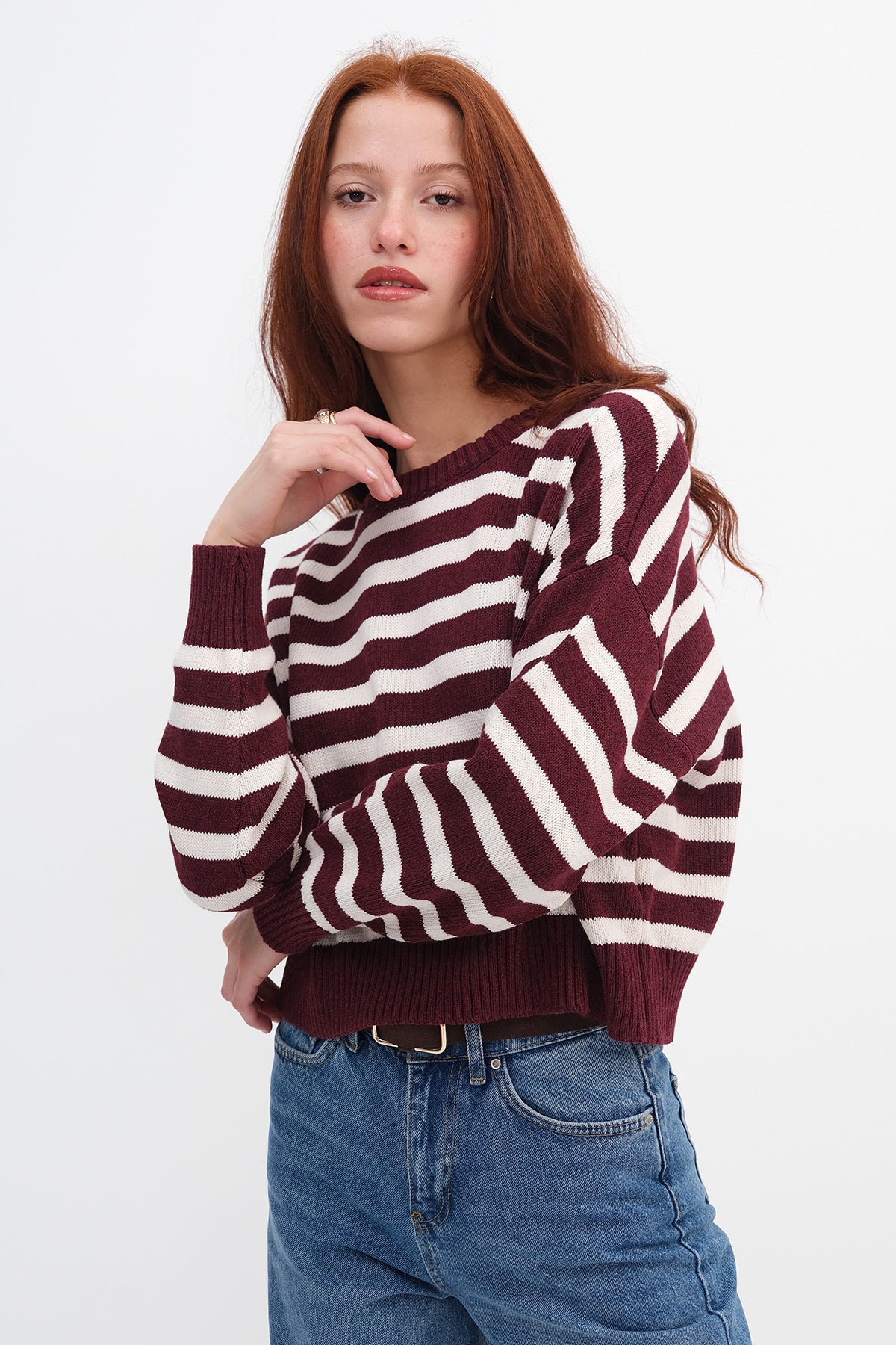 Burgundy---Stone_Crew-Neck-Striped-Knit-Sweater-addax
