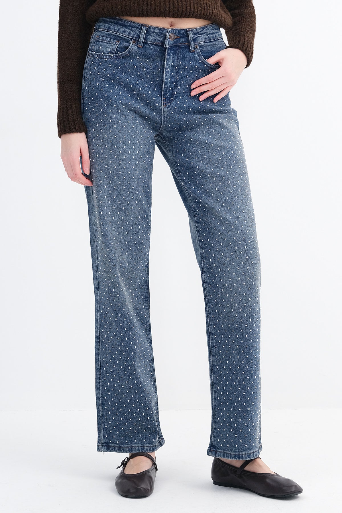 Rhinestone Wide Leg Jeans