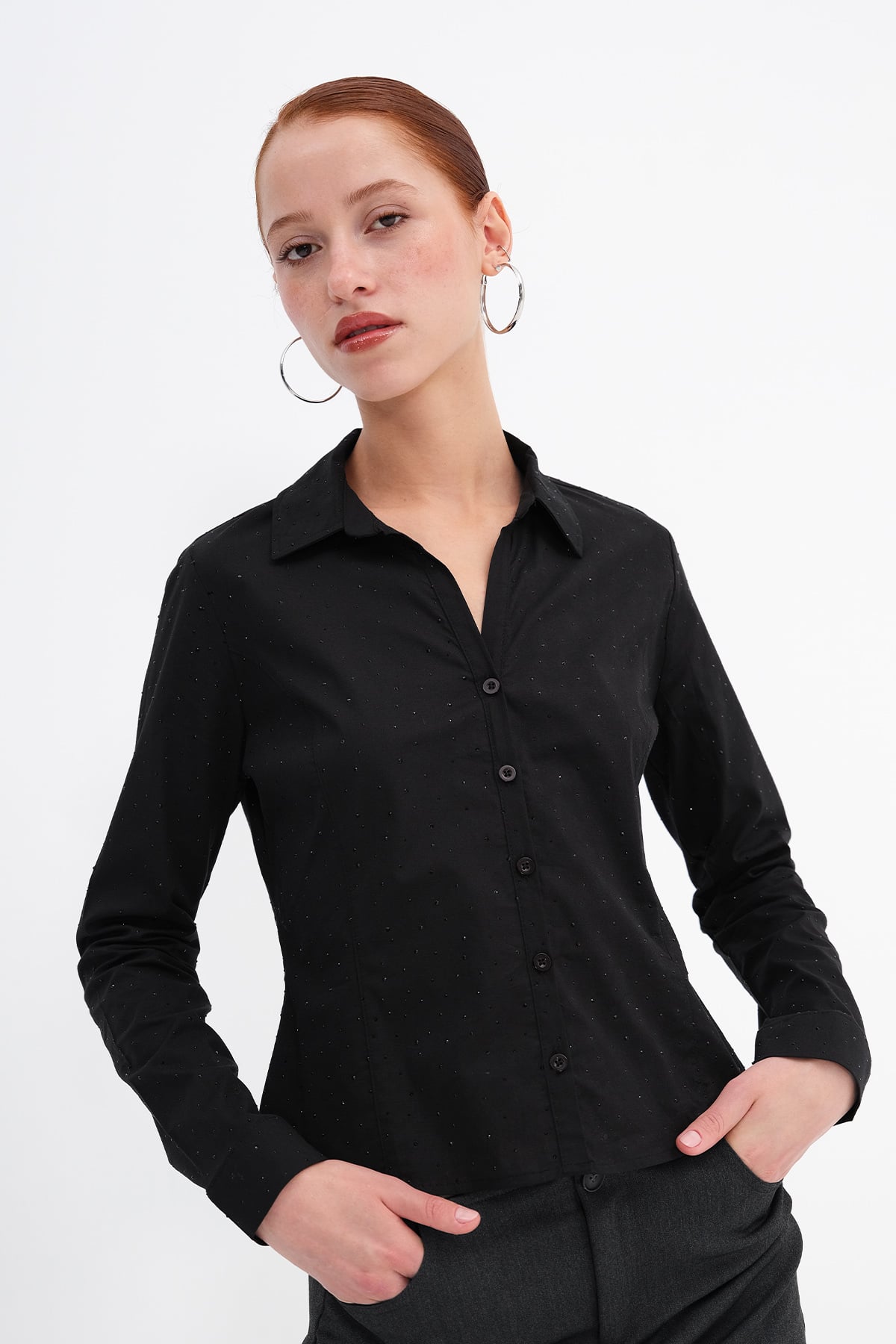 Stone Detail Buttoned Shirt