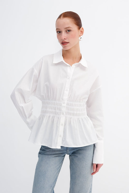White_Button-Down-Shirt-with-Draped-Waist-addax