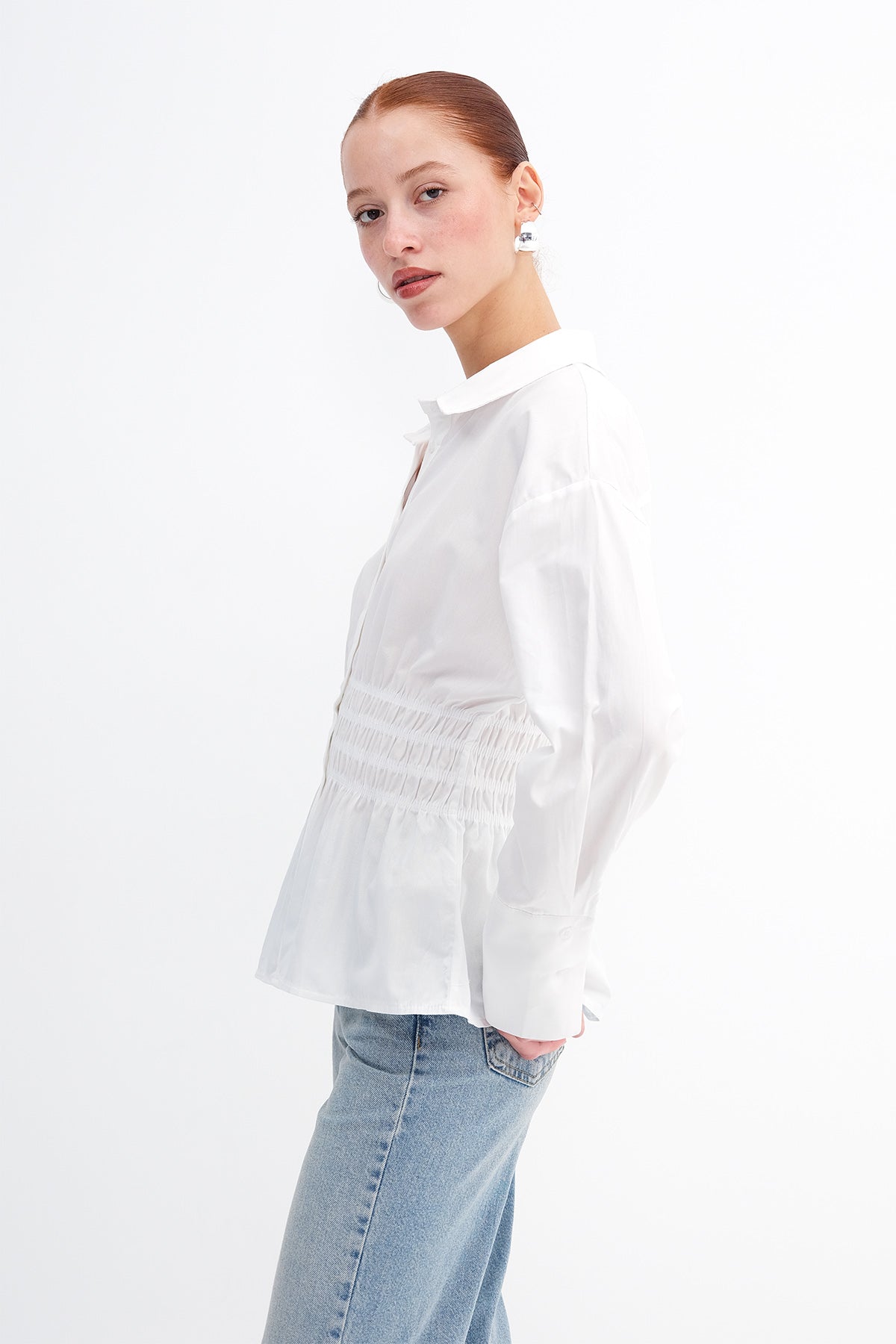 White_Button-Down-Shirt-with-Draped-Waist-addax