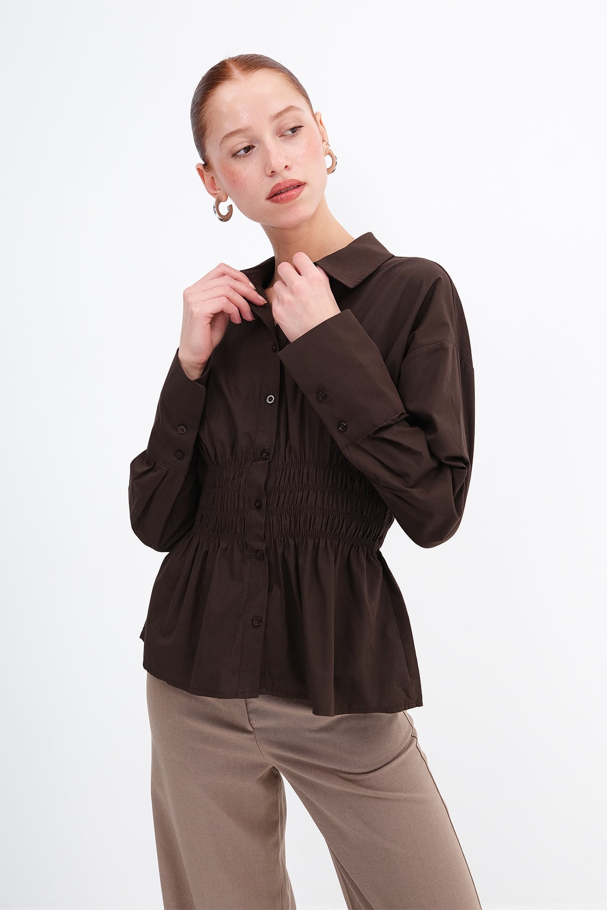 Button-Down Shirt with Draped Waist