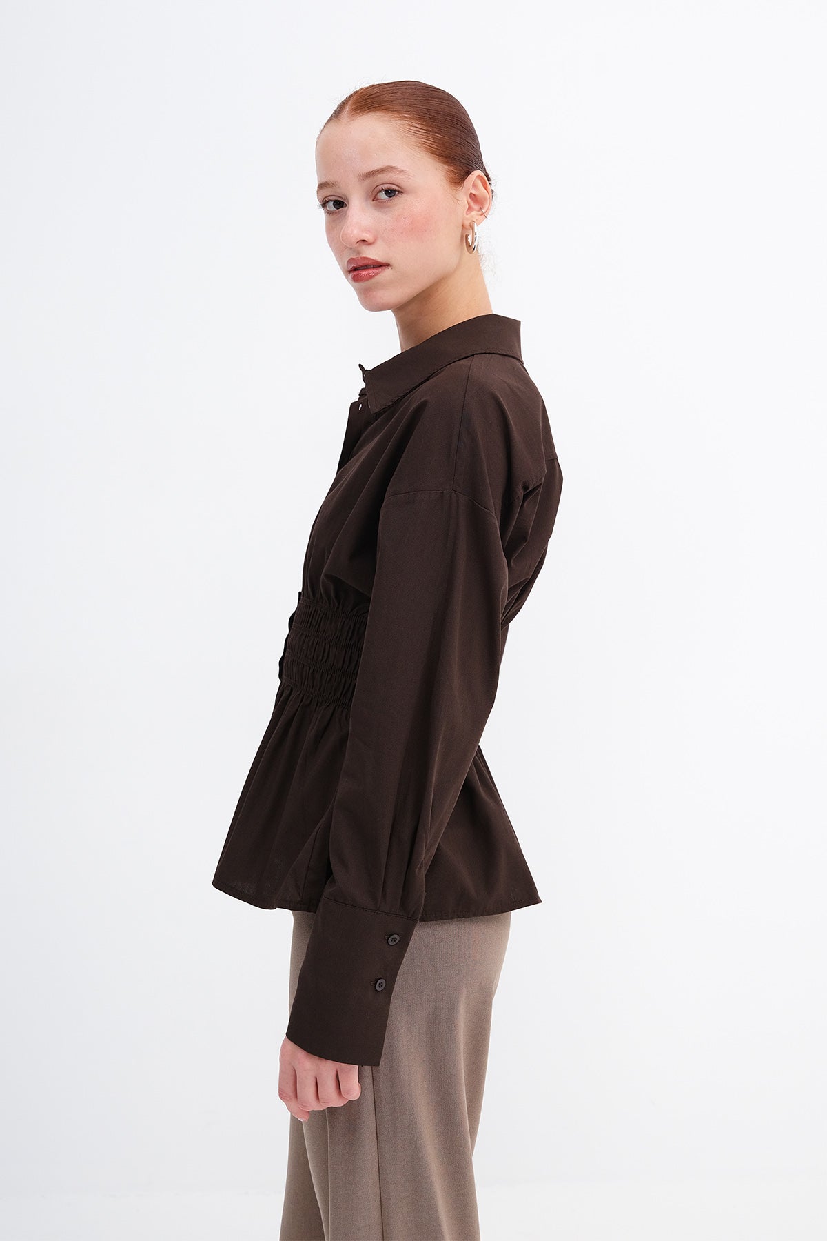 Bitter-Coffee_Button-Down-Shirt-with-Draped-Waist-addax