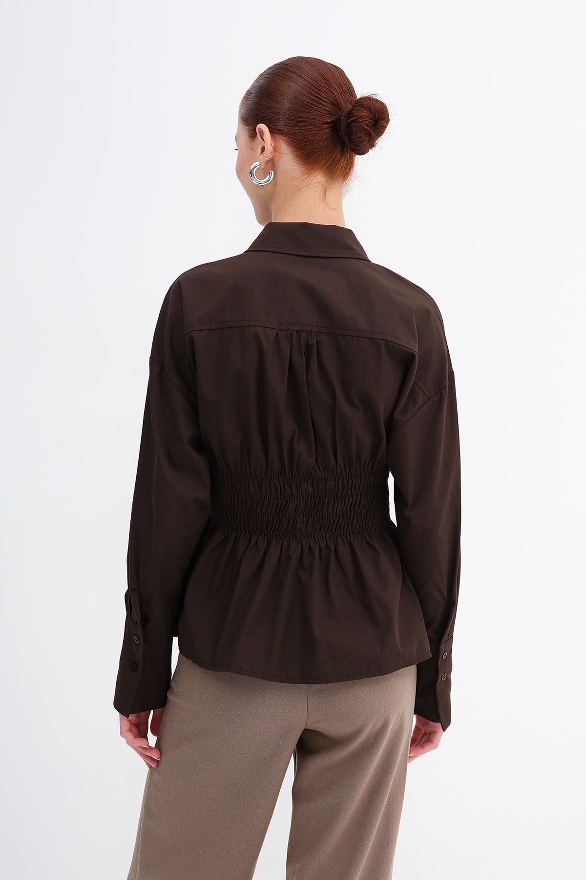 Bitter-Coffee_Button-Down-Shirt-with-Draped-Waist-addax