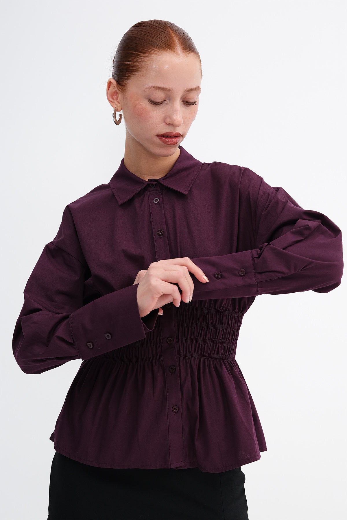 Gardenia_Button-Down-Shirt-with-Draped-Waist-addax