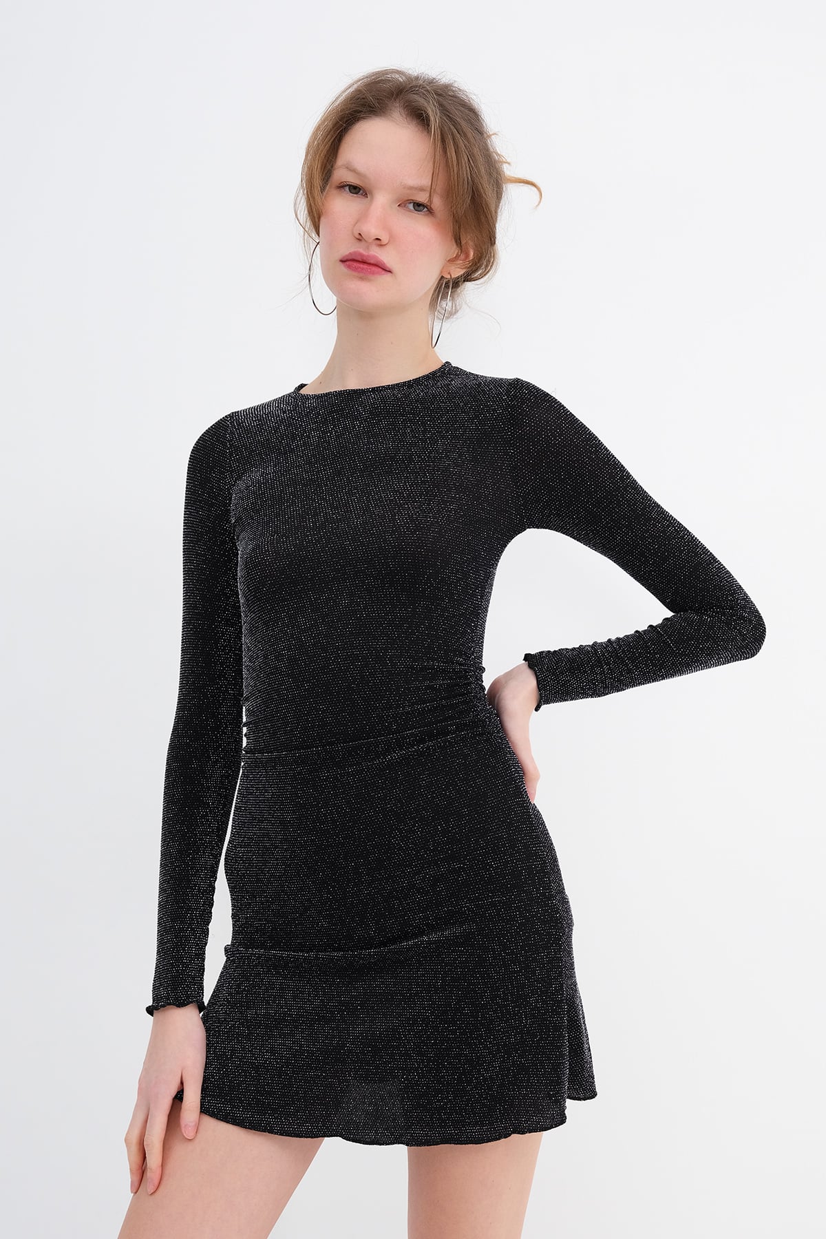 Silvery-Black_Ruched-Mini-Dress-addax