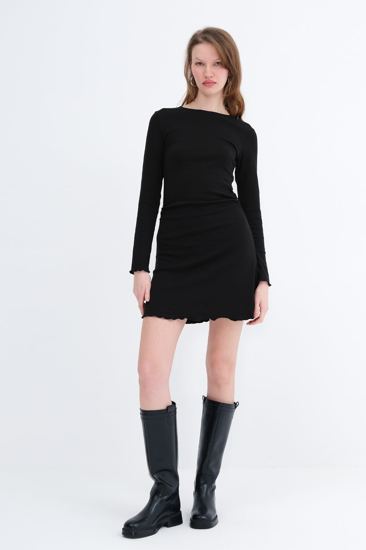 Black_Crew-Neck-Ruched-Mini-Dress-addax