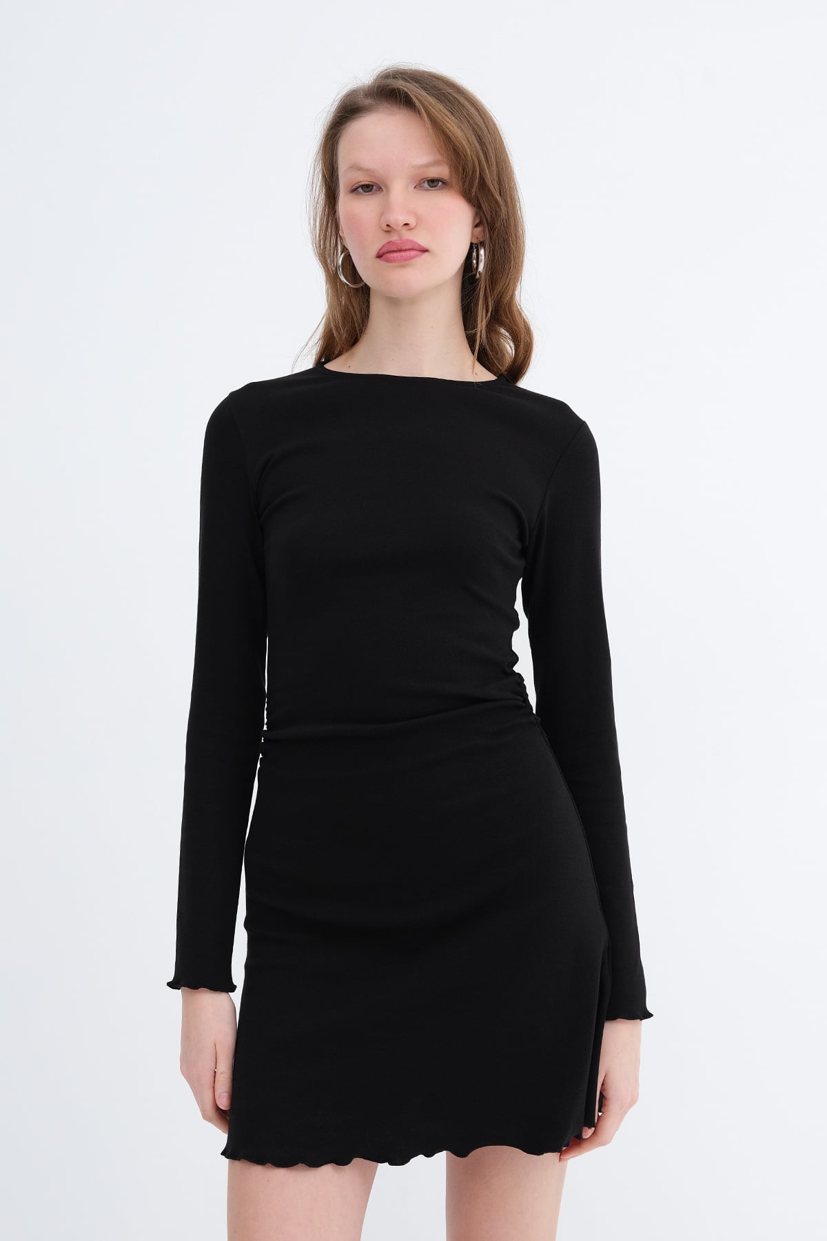 Black_Crew-Neck-Ruched-Mini-Dress-addax