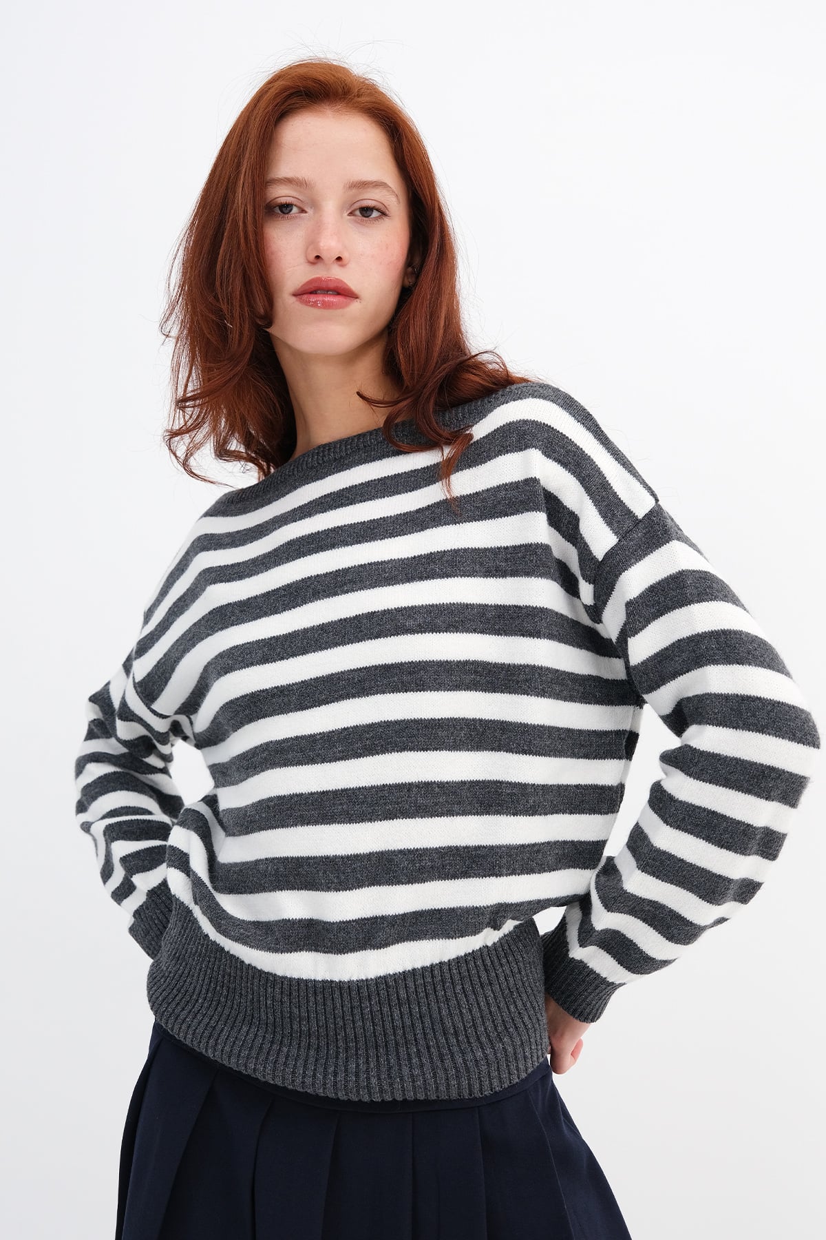 Charcoal-Ecru_Boat-Neck-Striped-Knit-Sweater-addax