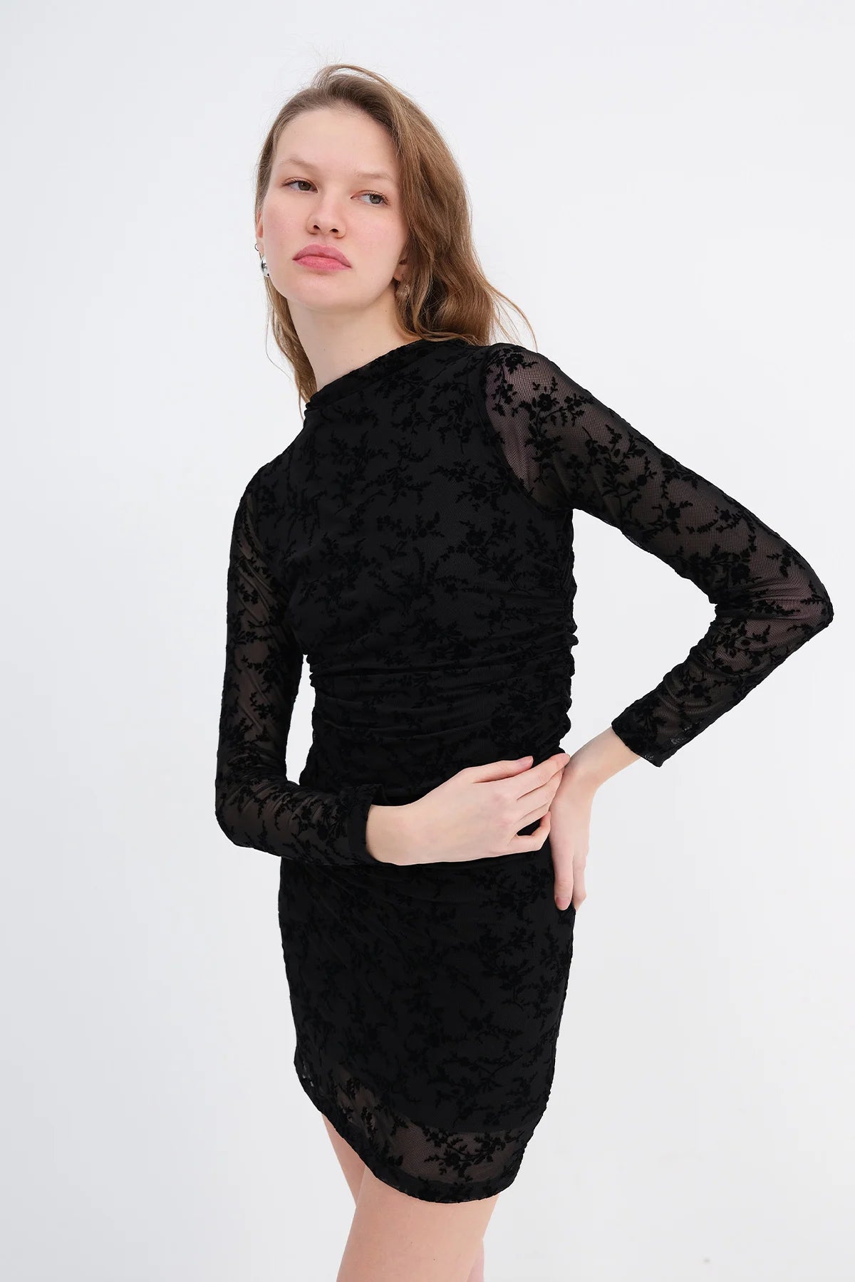 Patterned Ruched Mini Dress