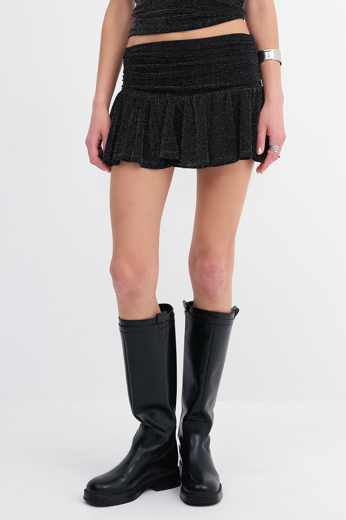 Silvery-Black_Metallic-Thread-Mini-Skirt-addax