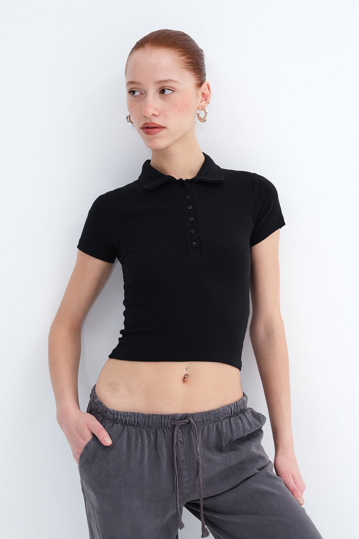 Black_Polo-Neck-Buttoned-T-shirt-addax