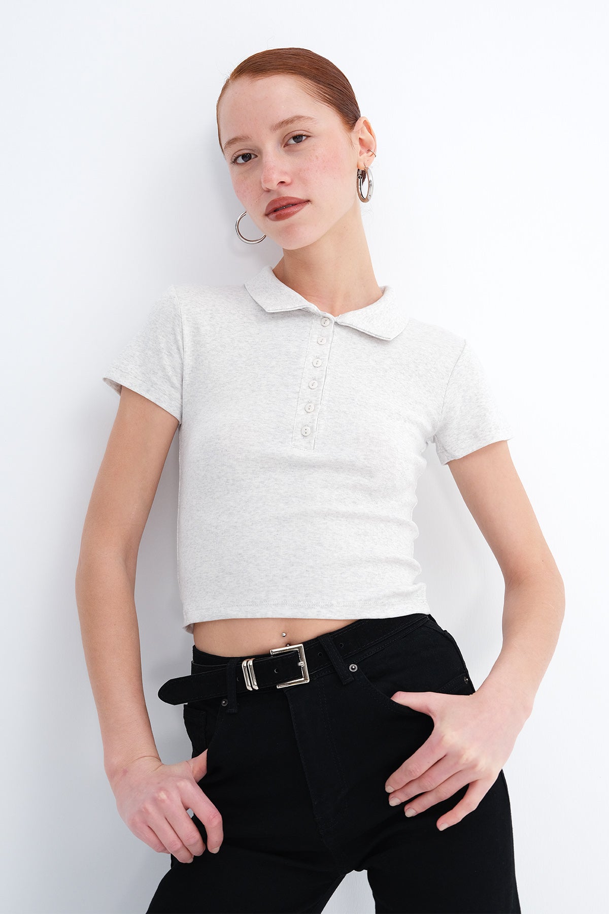 Snow-Melange_Polo-Neck-Buttoned-T-shirt-addax