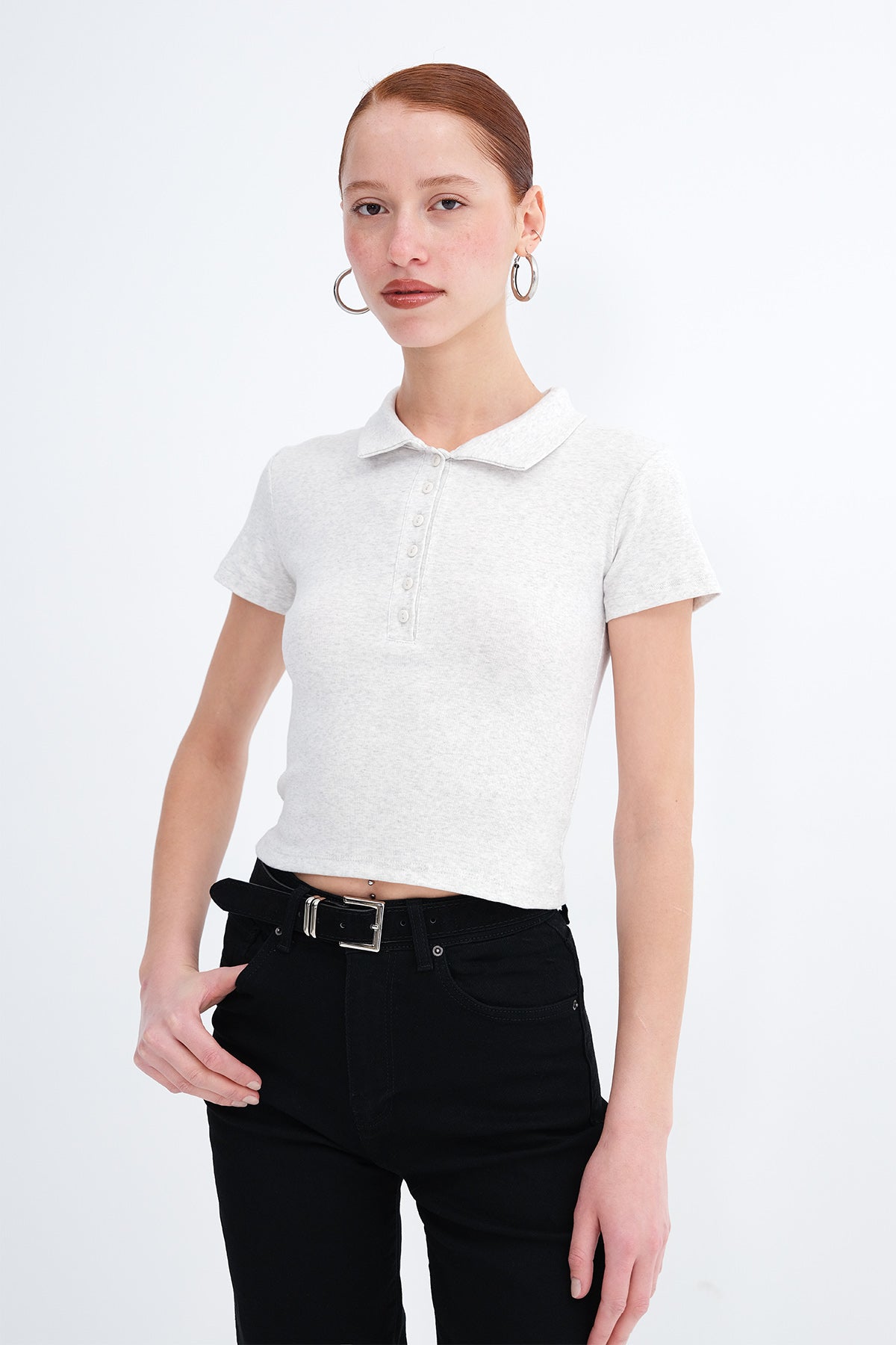 Snow-Melange_Polo-Neck-Buttoned-T-shirt-addax
