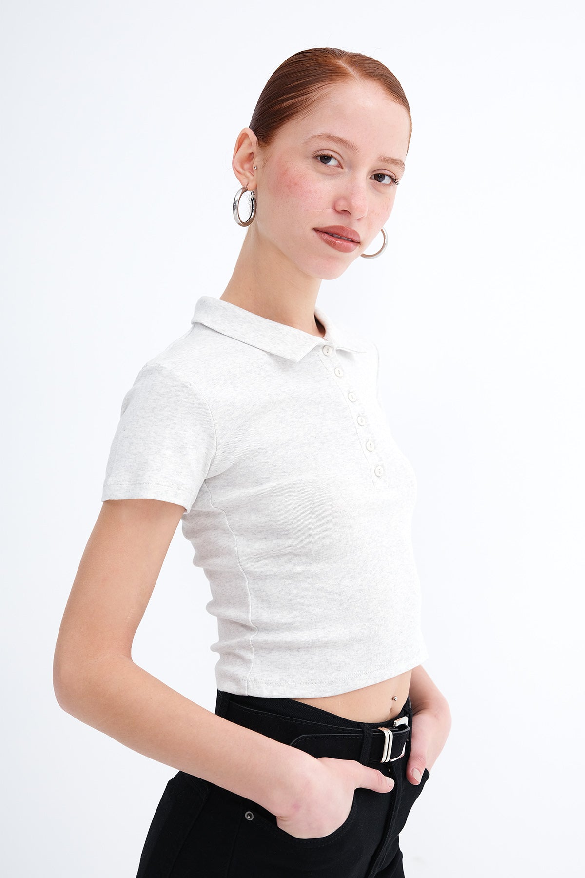 Snow-Melange_Polo-Neck-Buttoned-T-shirt-addax