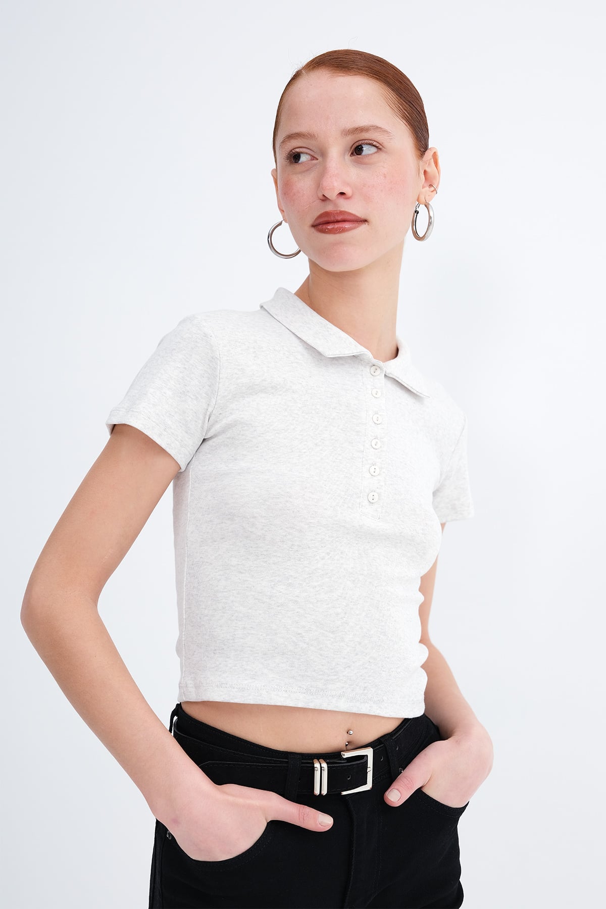 Snow-Melange_Polo-Neck-Buttoned-T-shirt-addax
