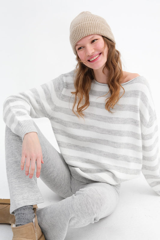 Snow-Melange-Ecru_Boat-Neck-Striped-Knit-Sweater-addax