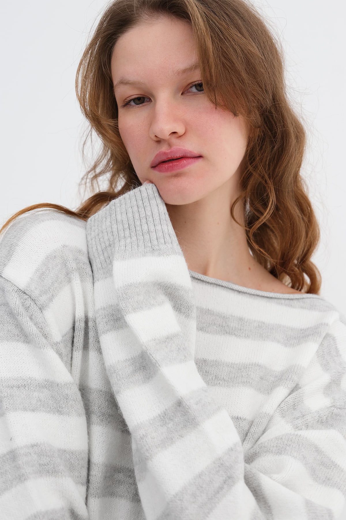 Boat Neck Striped Knit Sweater