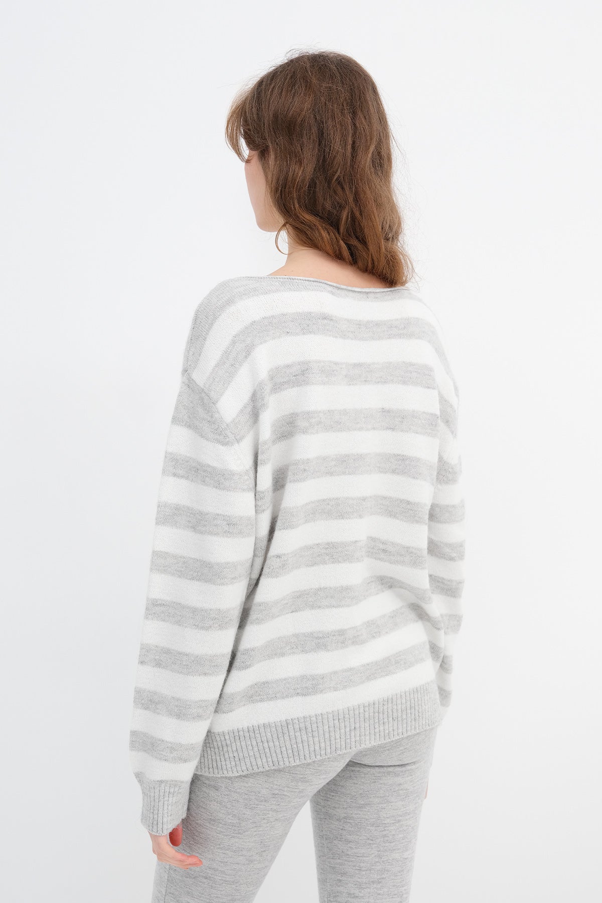Boat Neck Striped Knit Sweater