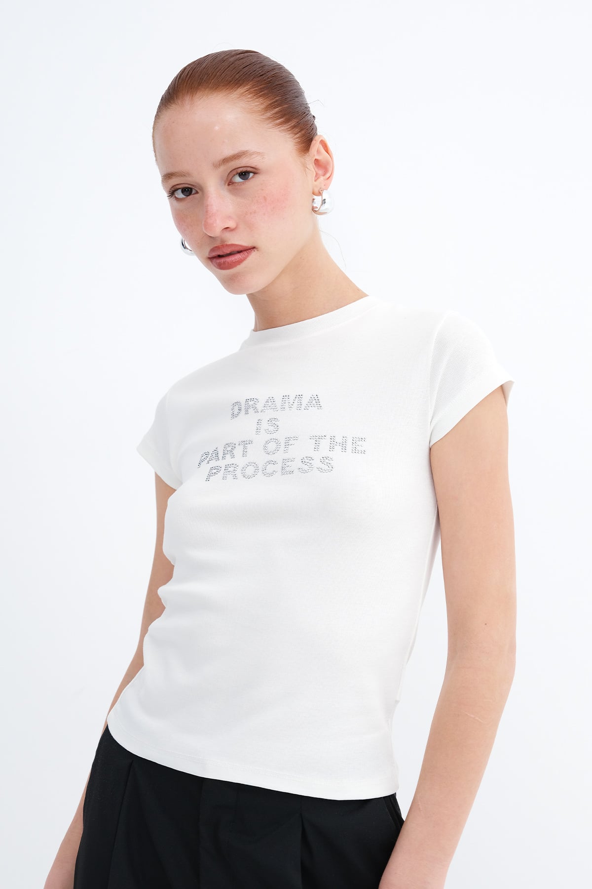 Ecru_Crew-Neck-Embellished-T-shirt-addax