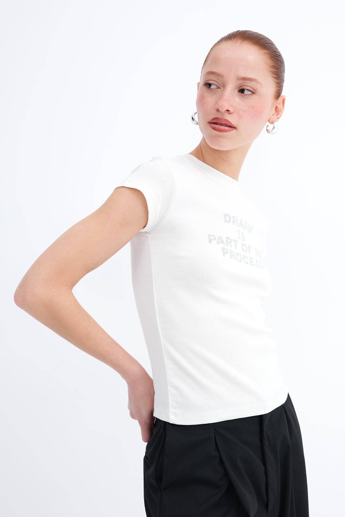 Ecru_Crew-Neck-Embellished-T-shirt-addax