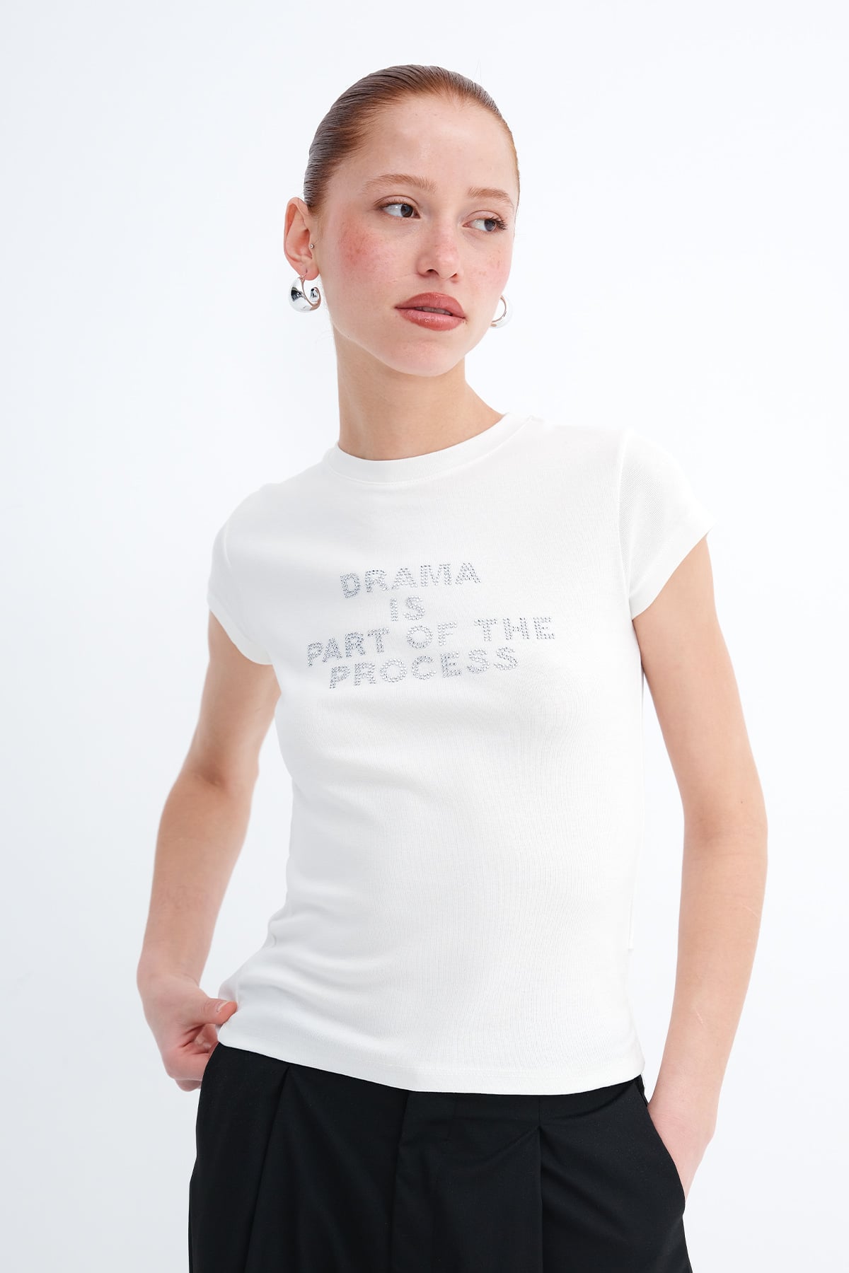 Ecru_Crew-Neck-Embellished-T-shirt-addax
