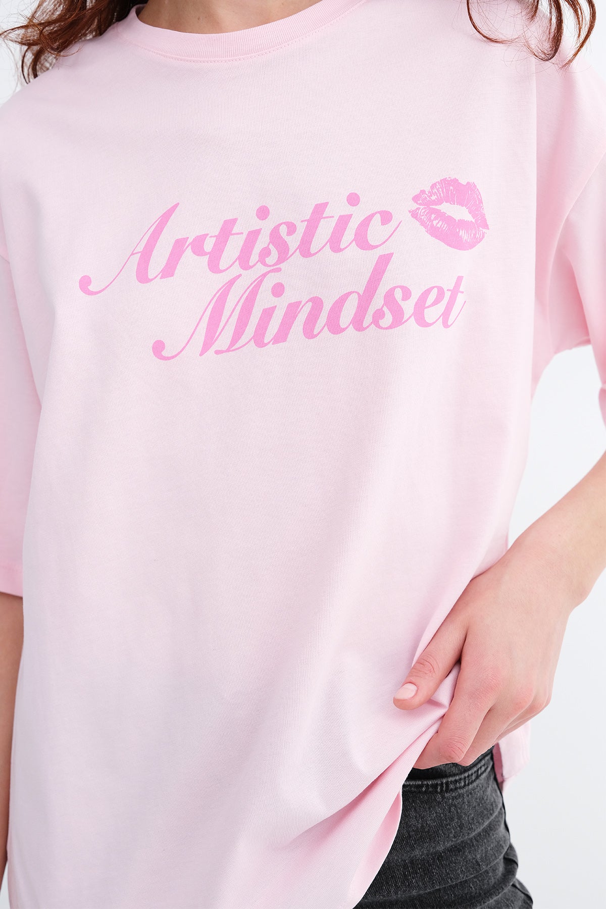 Pink_Crew-Neck-Printed-T-shirt-addax