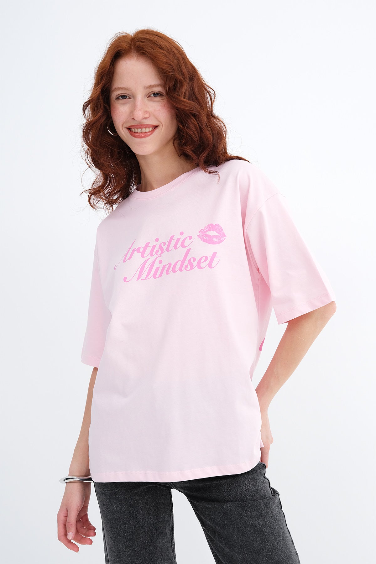 Pink_Crew-Neck-Printed-T-shirt-addax