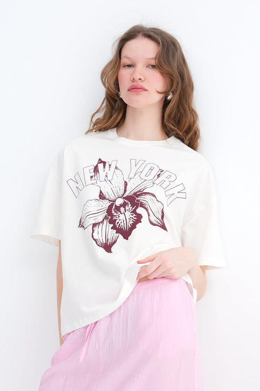 Ecru_Floral-Print-T-shirt-addax