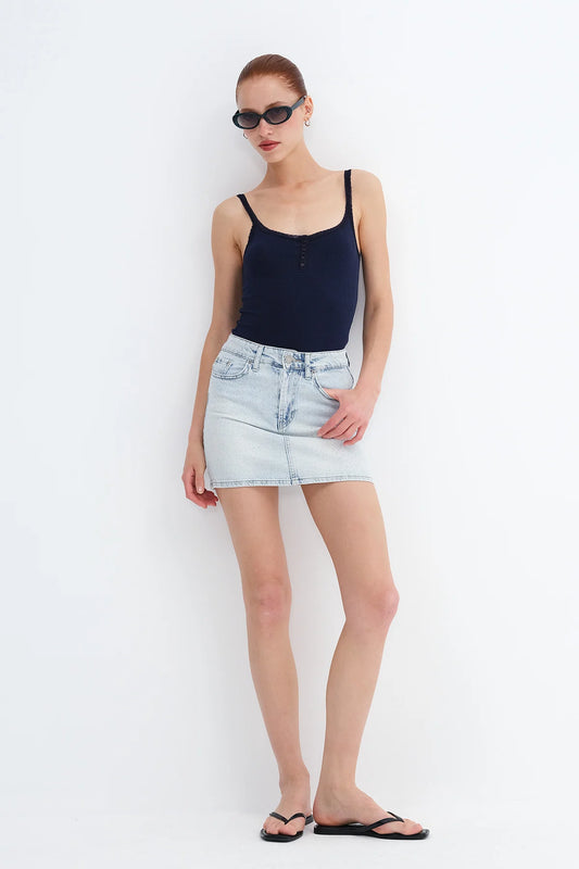 Embellished Denim Mini Skirt