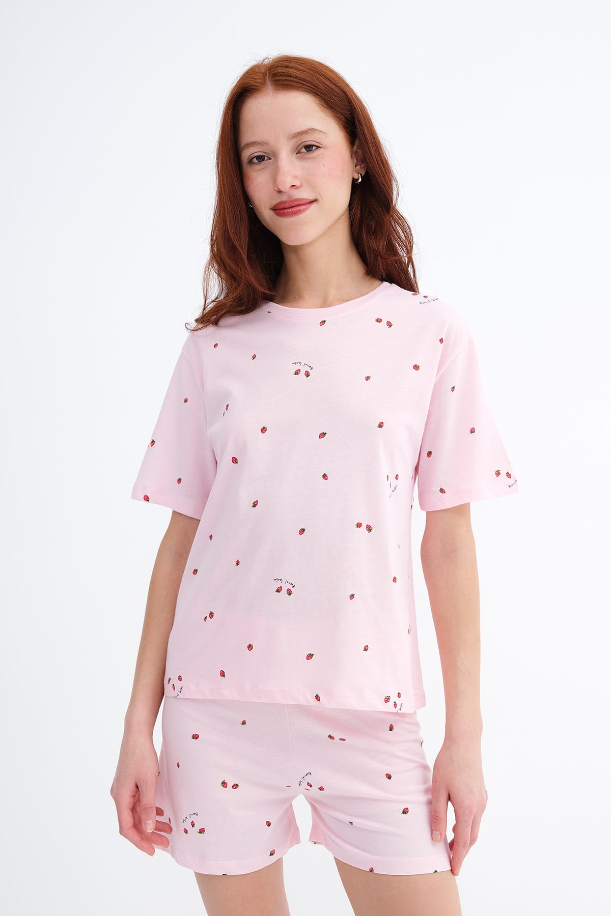 Strawberry Print Shorts Pajama Set
