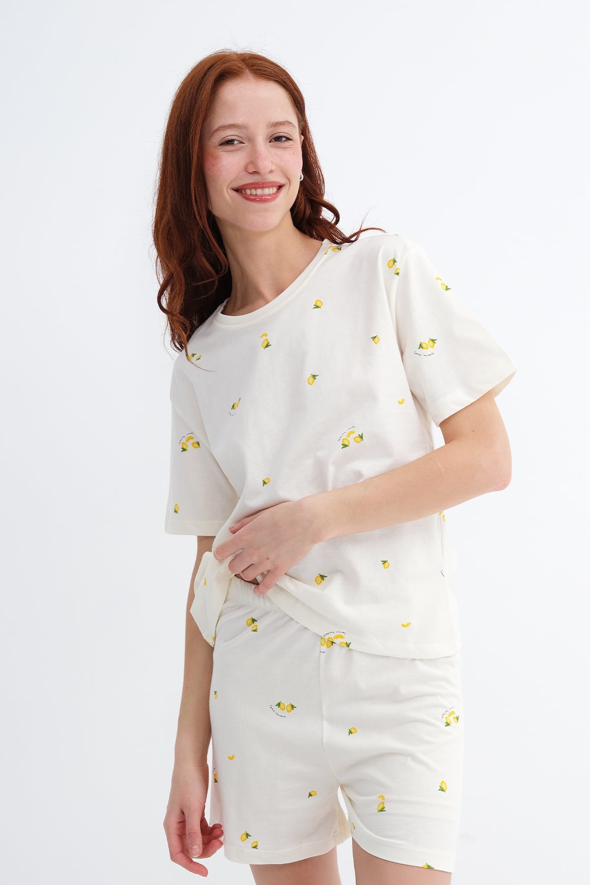 Light-Yellow_Lemon-Print-Shorts-Pajama-Set-addax