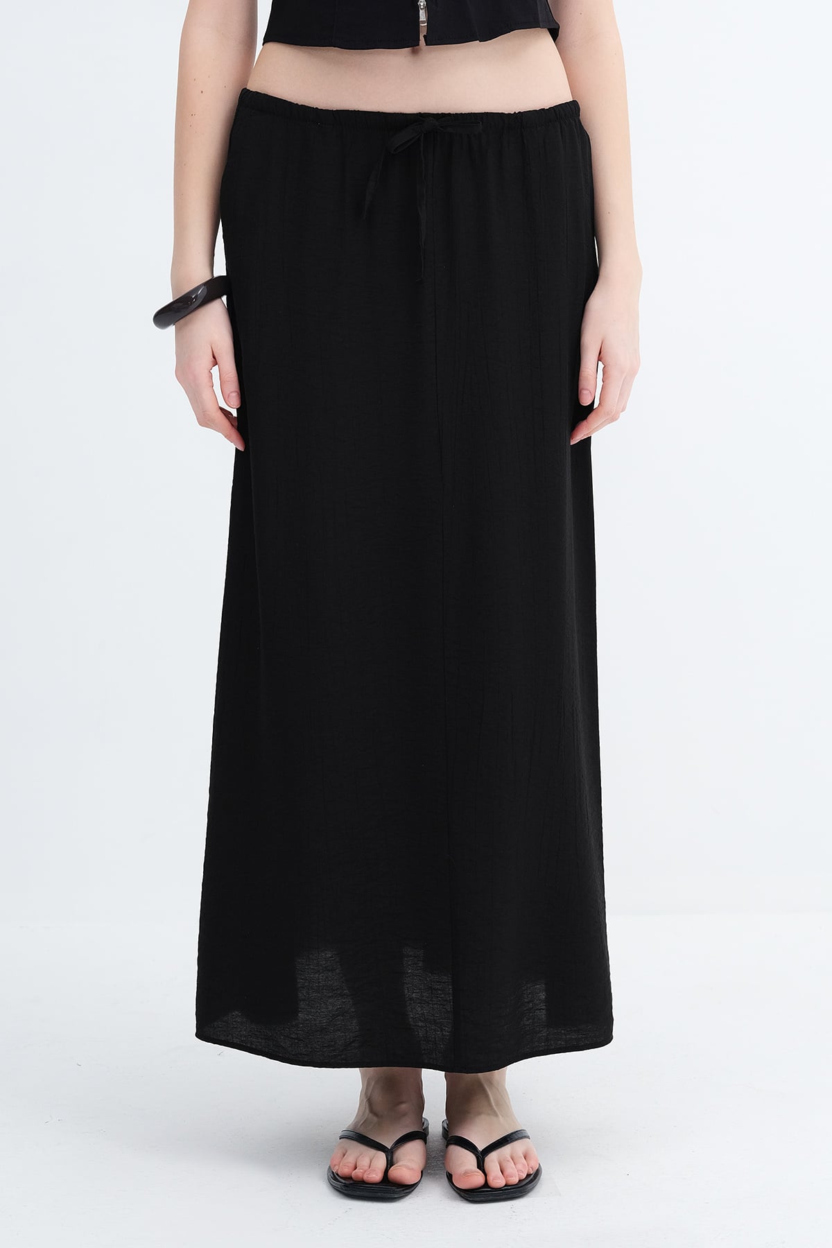 Black_Elastic-Waist-Long-Skirt-addax