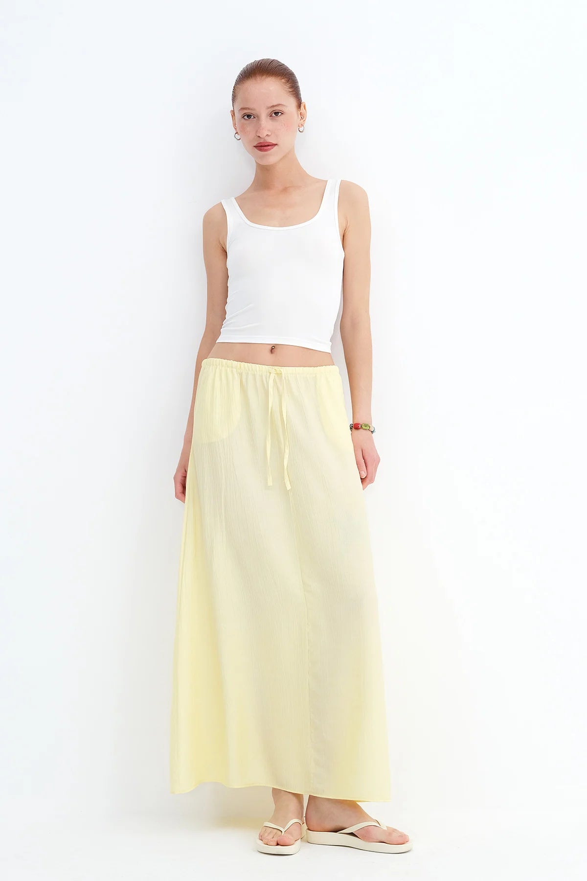 Yellow_Elastic-Waist-Long-Skirt-addax