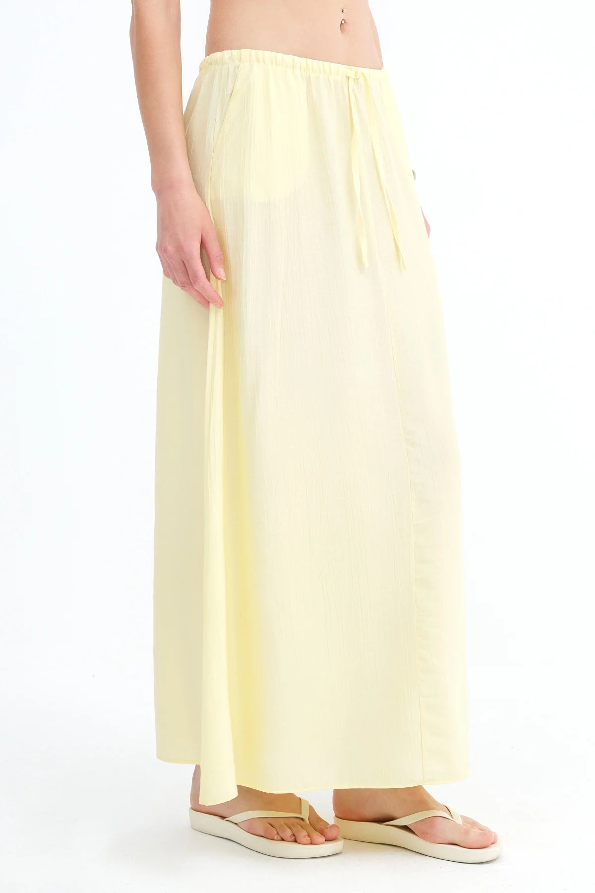 Yellow_Elastic-Waist-Long-Skirt-addax