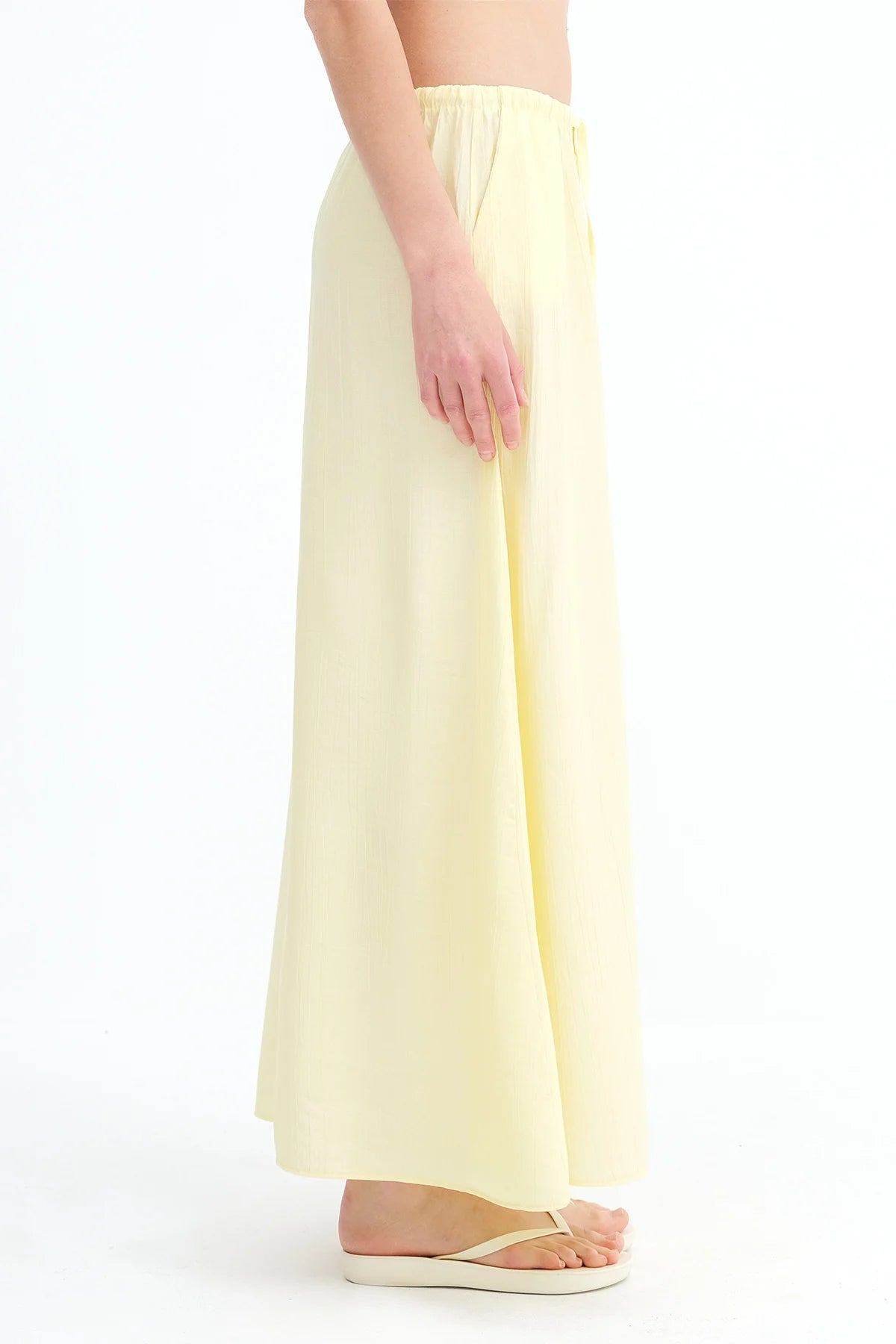 Yellow_Elastic-Waist-Long-Skirt-addax