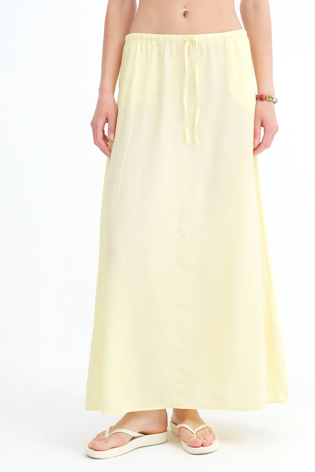 Yellow_Elastic-Waist-Long-Skirt-addax