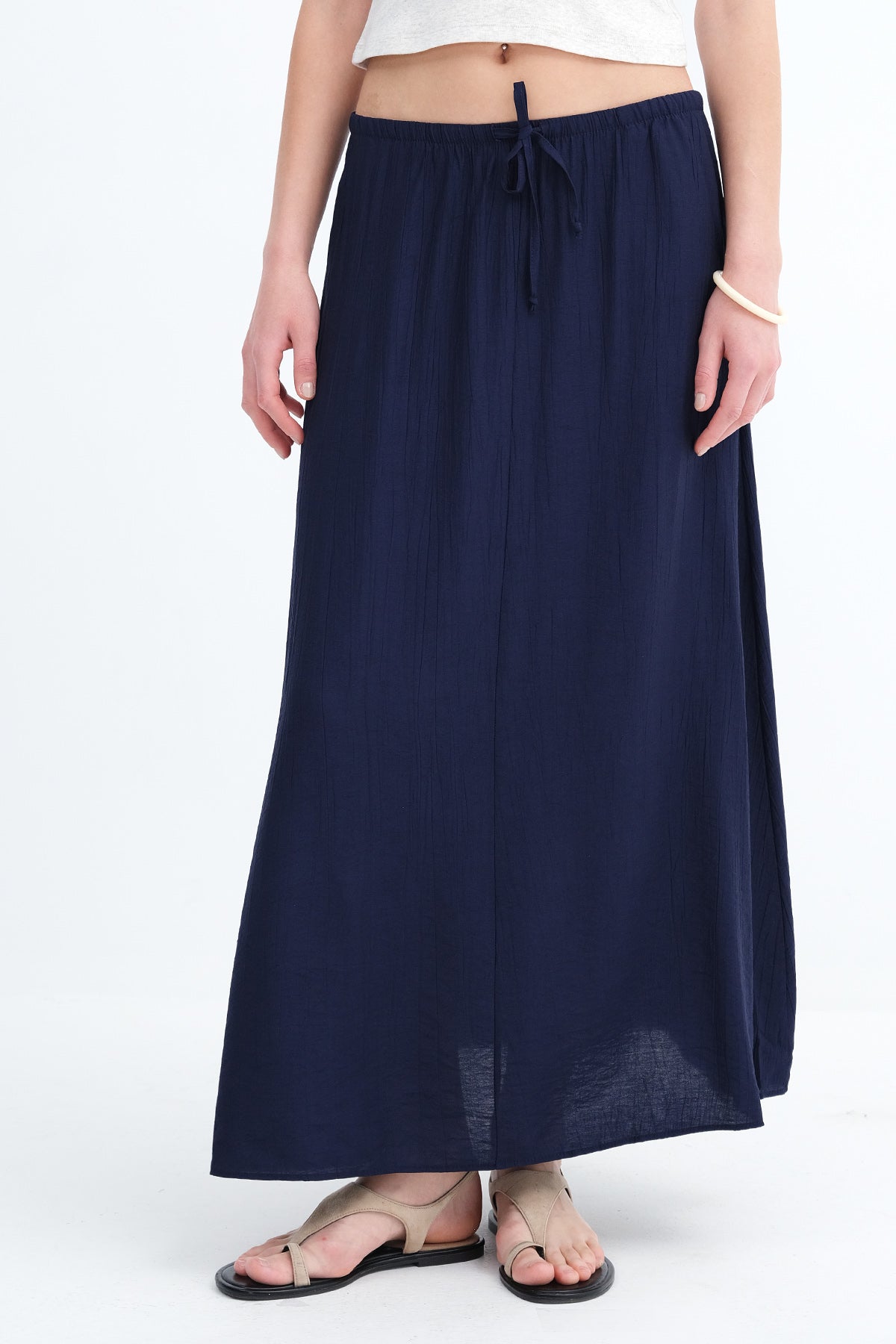 Dark-Night-Blue_Elastic-Waist-Long-Skirt-addax