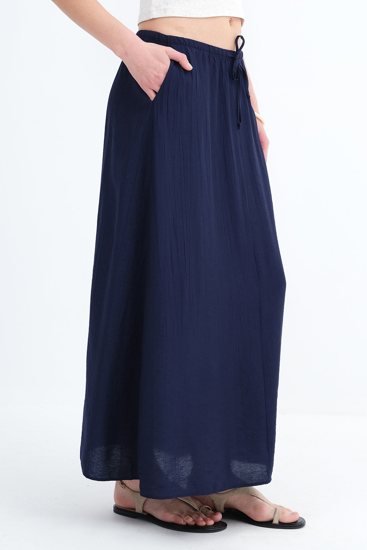 Dark-Night-Blue_Elastic-Waist-Long-Skirt-addax